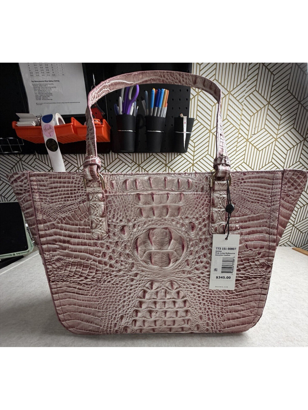 Brahmin Ashlee Pink Icing Large Melbourne Croc Embossed Leather Tote NWT $345
